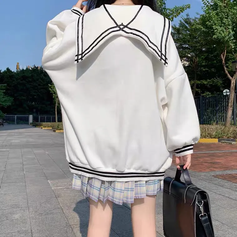 Navy Loose Sweatshirt with Japanese Sweet Girl Style - BY90130.