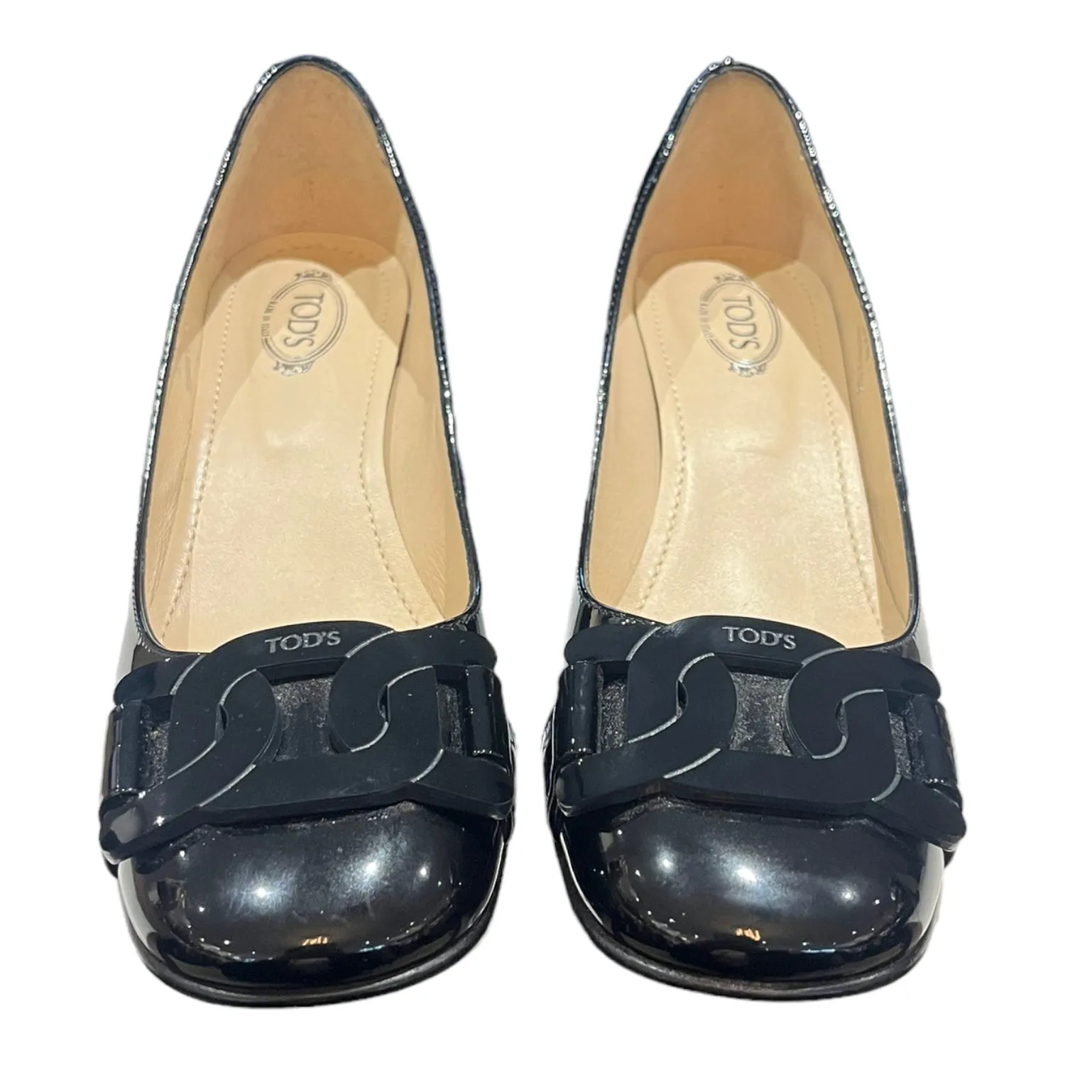 NEW Tod's Black Patent Loafer Heels