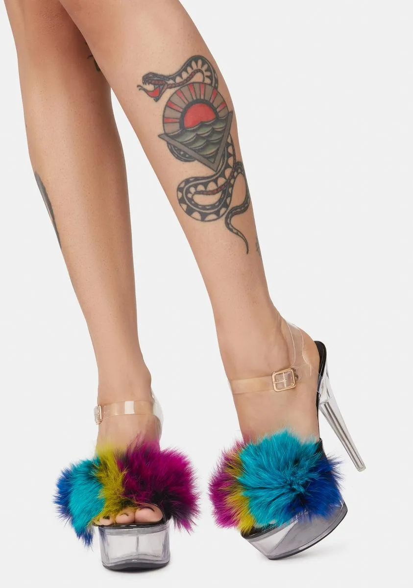 Night Of My Life Fluffy Clear Platform Heels-