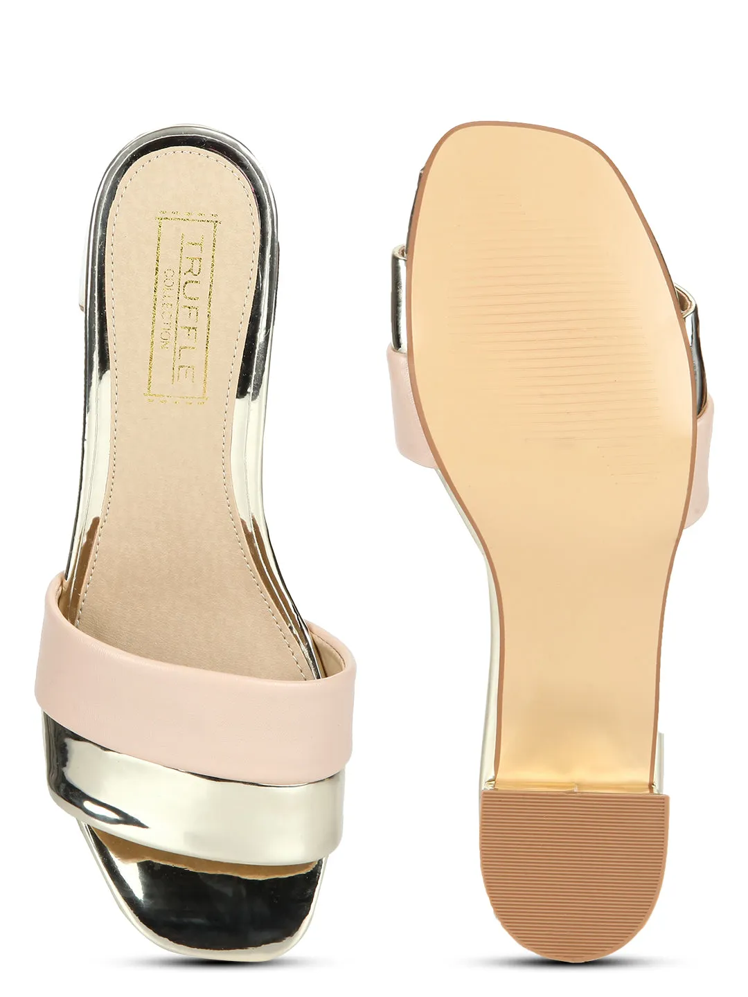 Nude Gold Low Block Sandal Heels