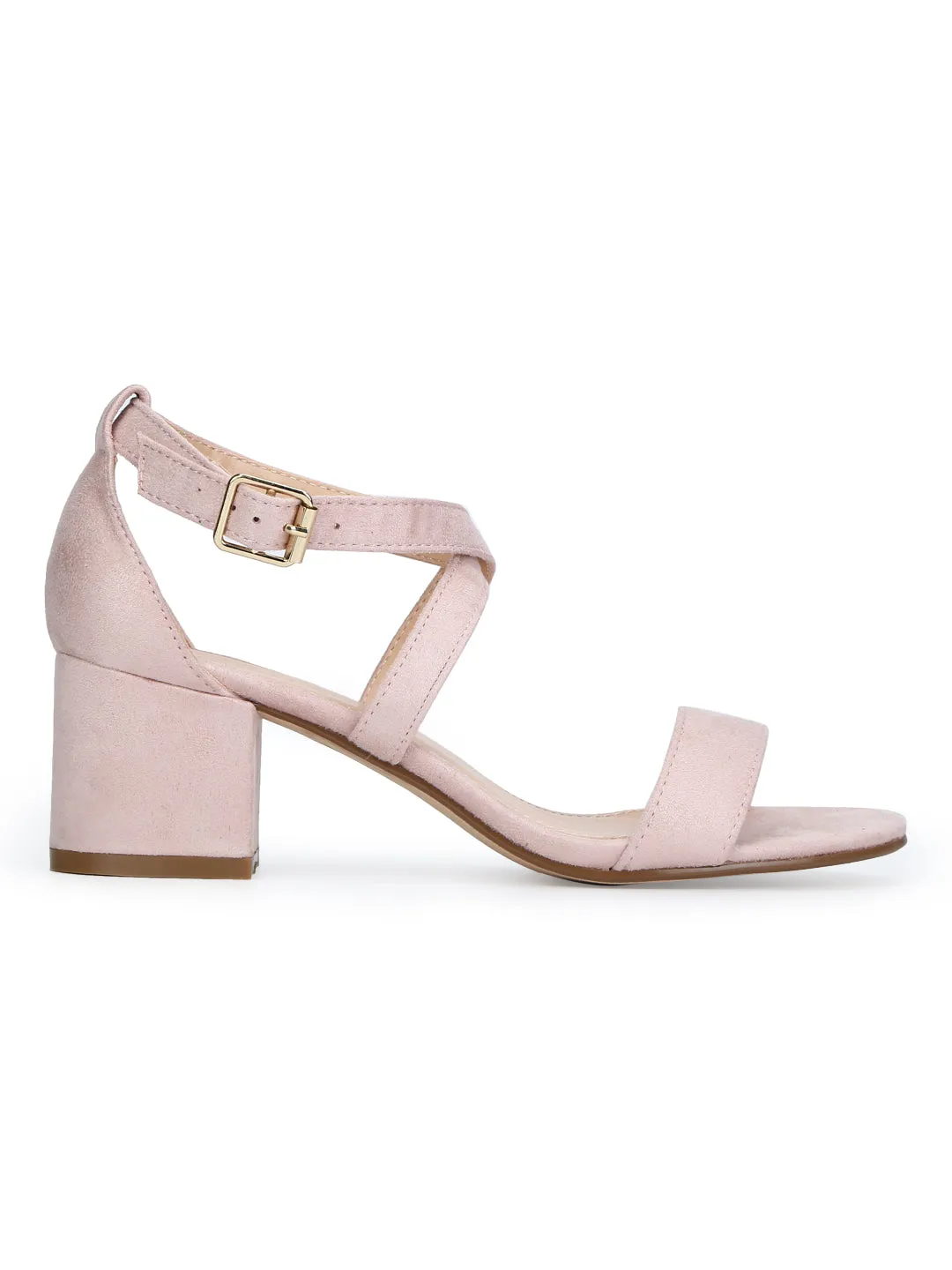 Nude Micro Crossover Strap Low Block Heels