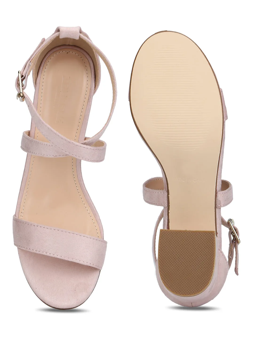 Nude Micro Crossover Strap Low Block Heels