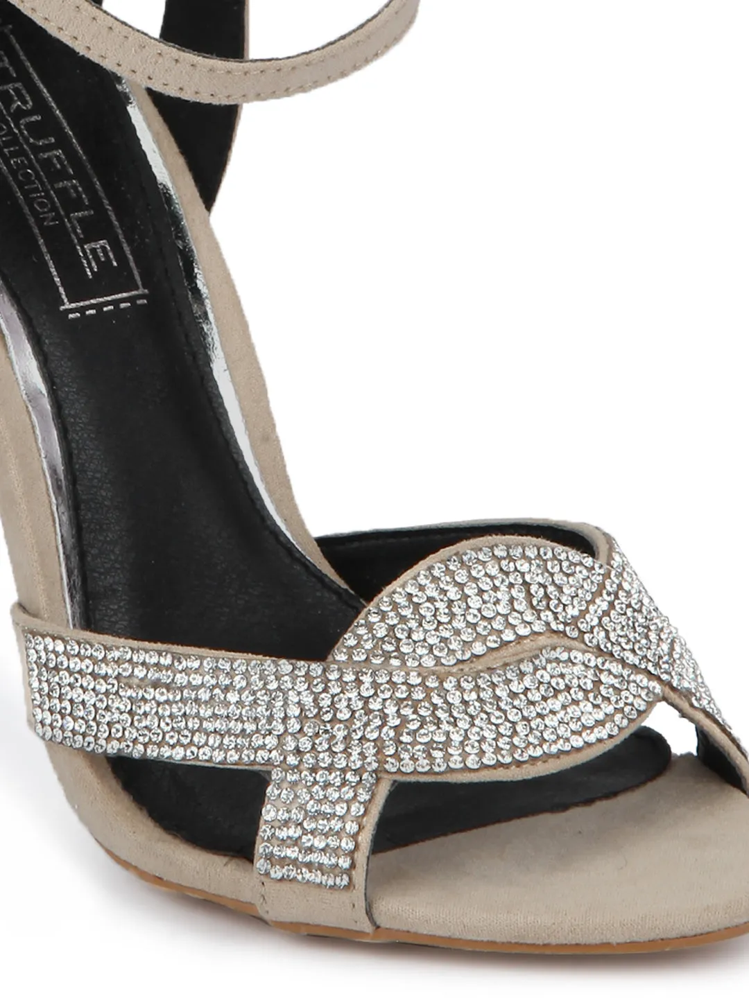 Nude Micro Diamante Crossover Ankle Strap Low Stiletto Heels