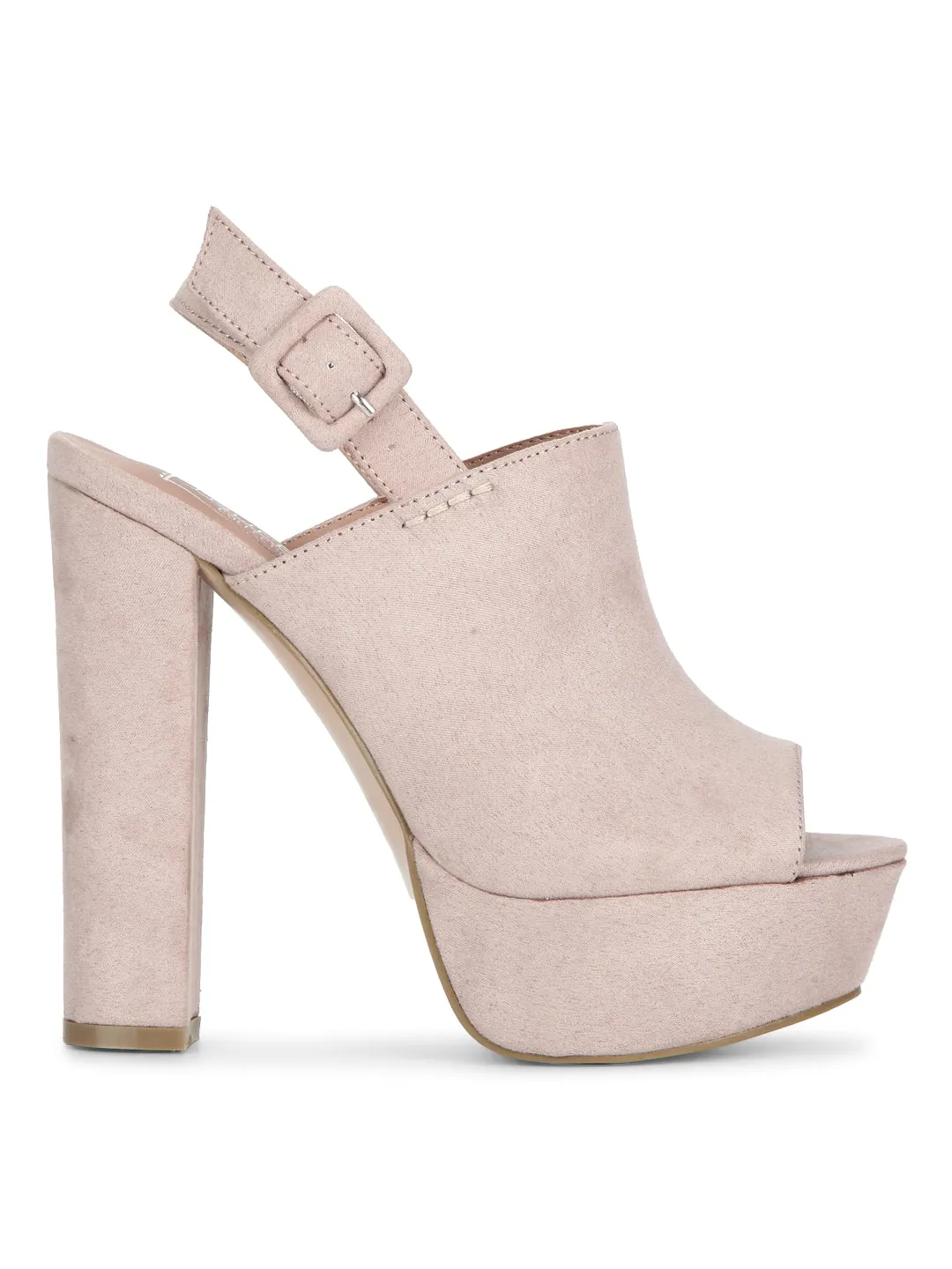 Nude Microfibre Peep Toe Pump Block Heels