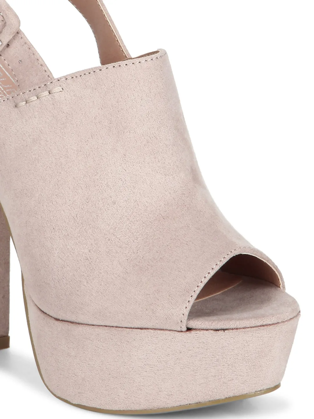 Nude Microfibre Peep Toe Pump Block Heels