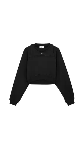 Black Cropped Sweatshirt with Stamp Design