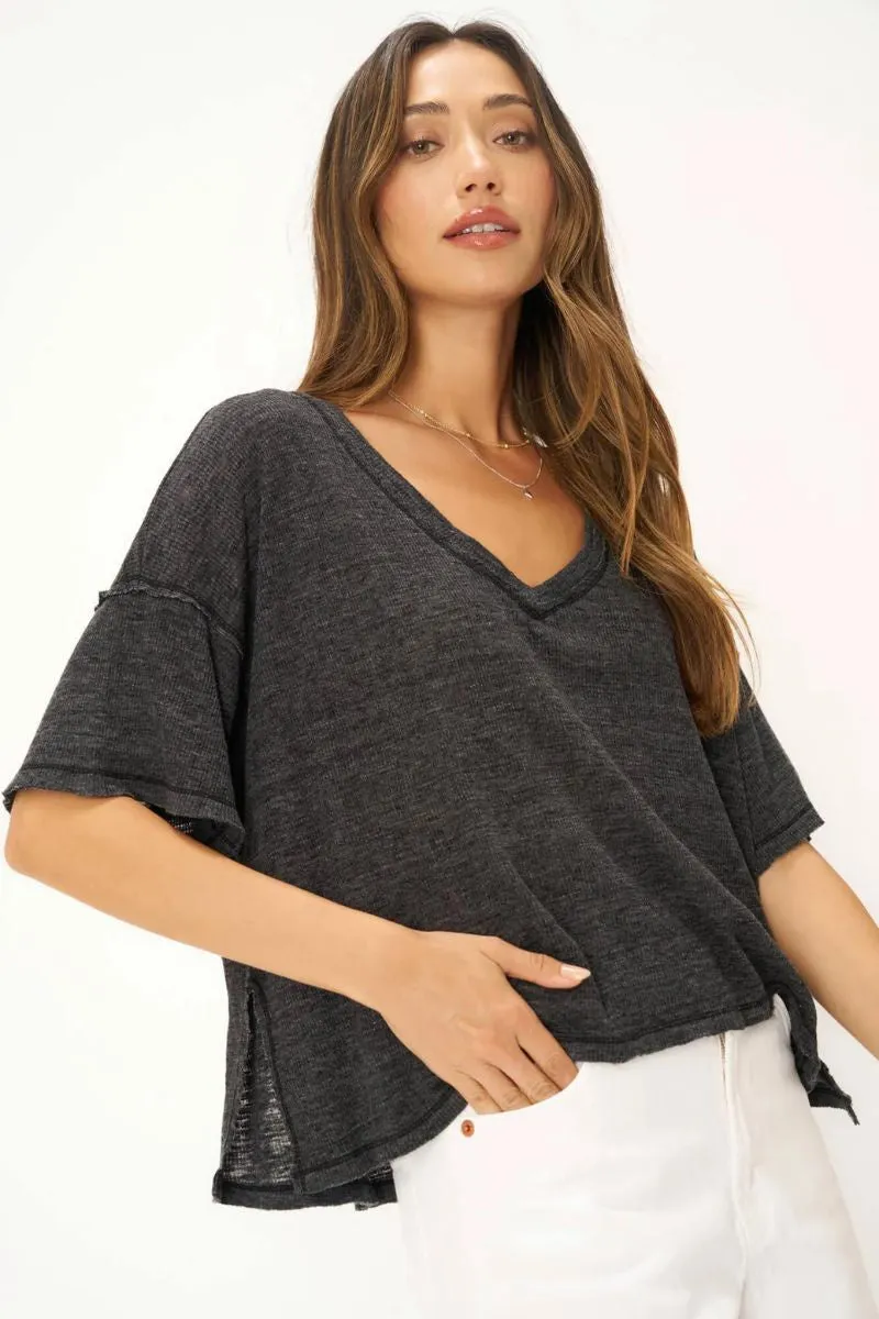 Raw V Neck Textured Tee for Oh Girl