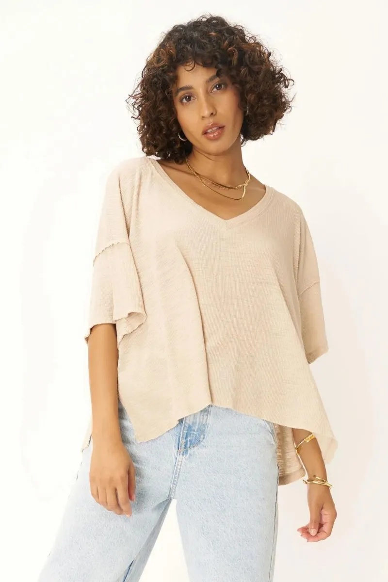 Raw V Neck Textured Tee for Oh Girl