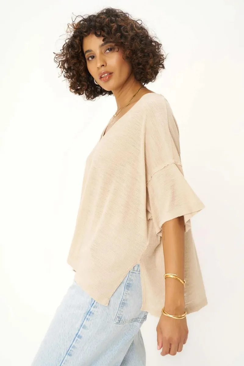 Raw V Neck Textured Tee for Oh Girl