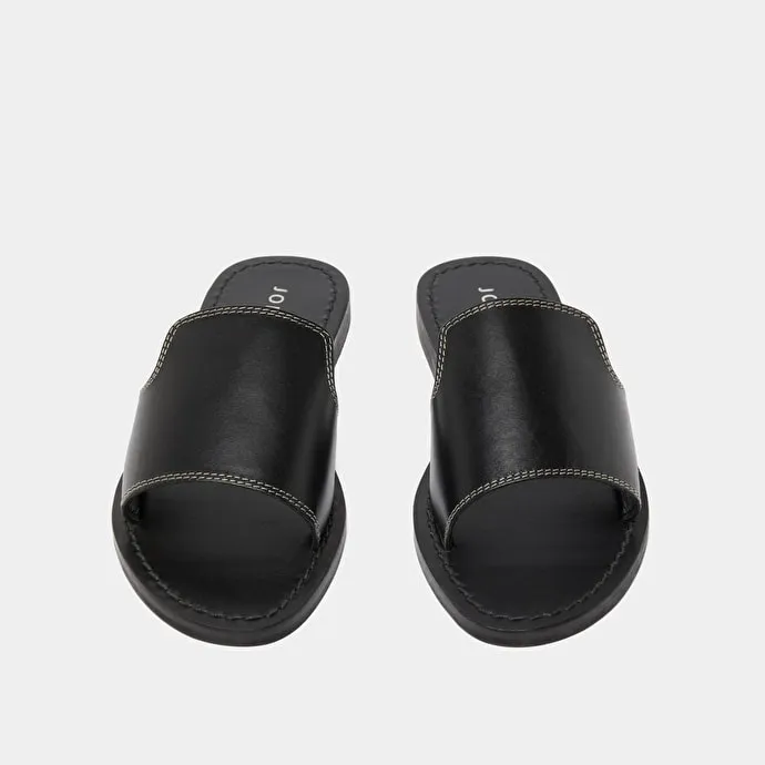 Open-toe mules in black leather