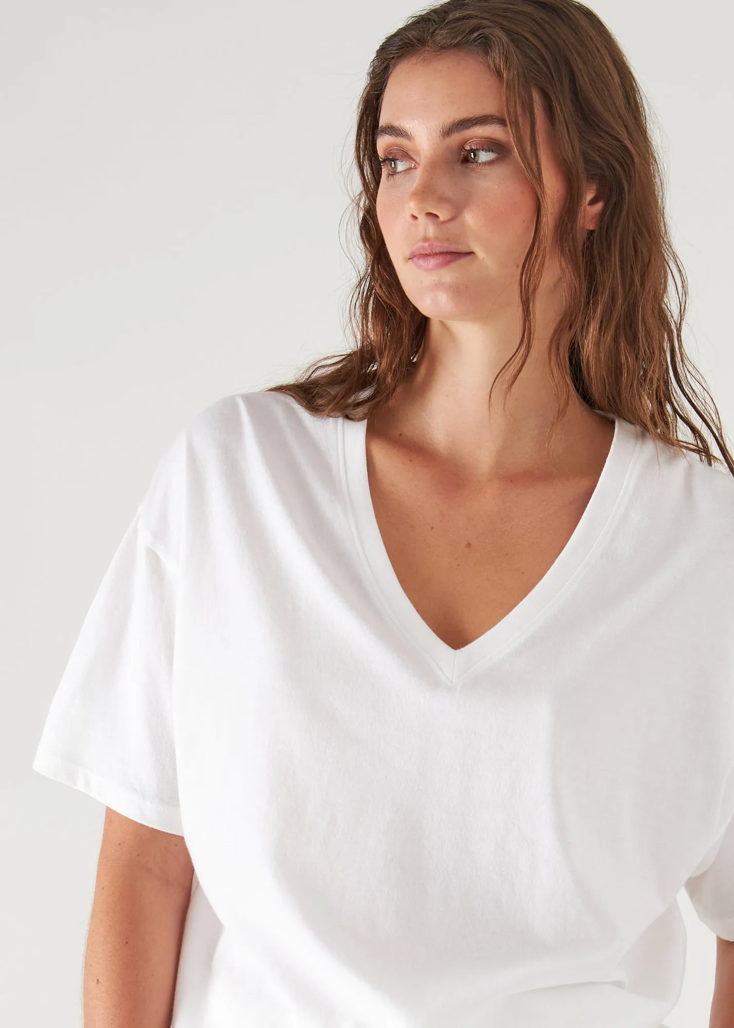 Natural Pima Cotton Loose-Fit V-Neck Top