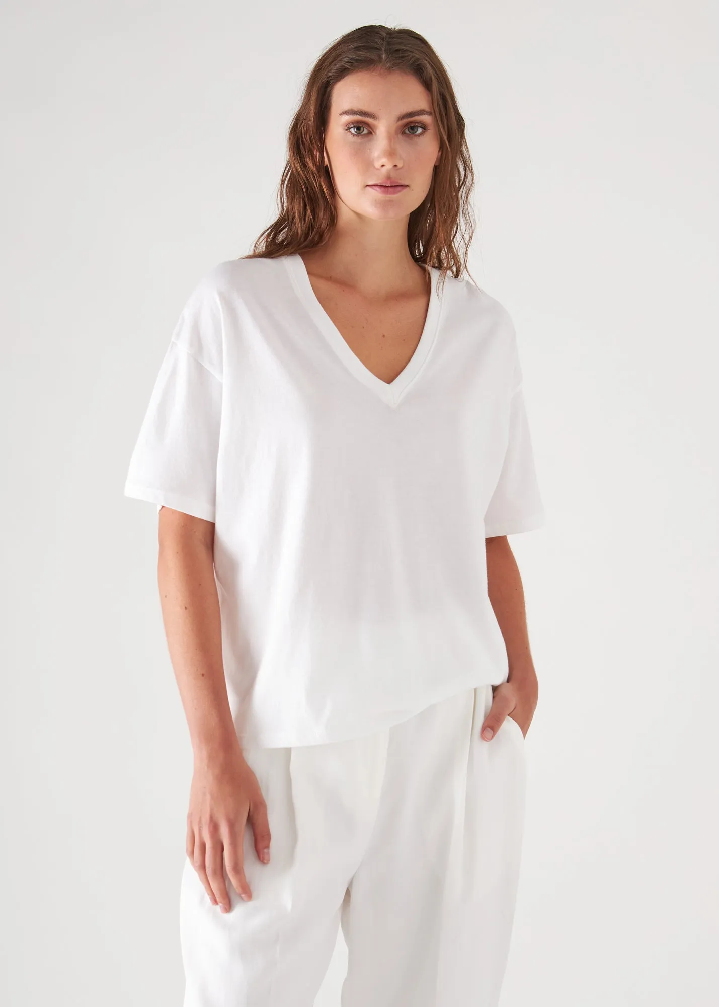 Natural Pima Cotton Loose-Fit V-Neck Top