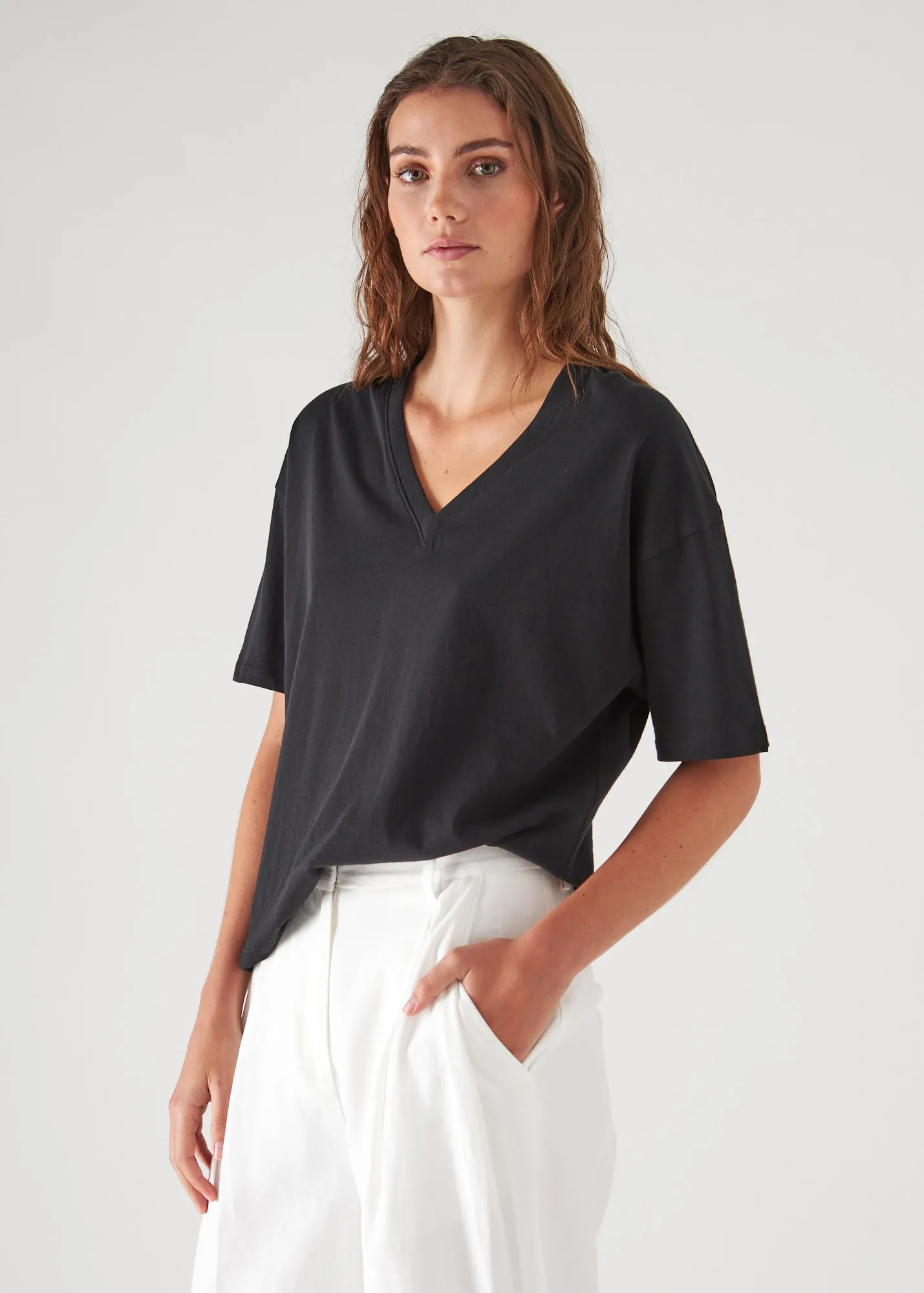 Natural Pima Cotton Loose-Fit V-Neck Top