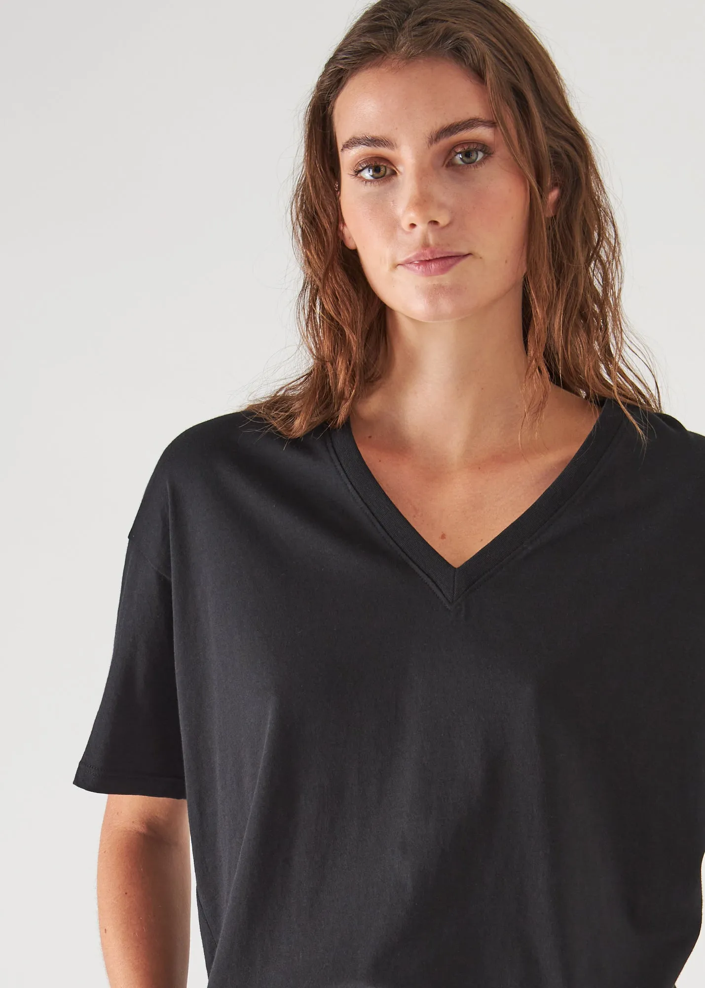 Natural Pima Cotton Loose-Fit V-Neck Top