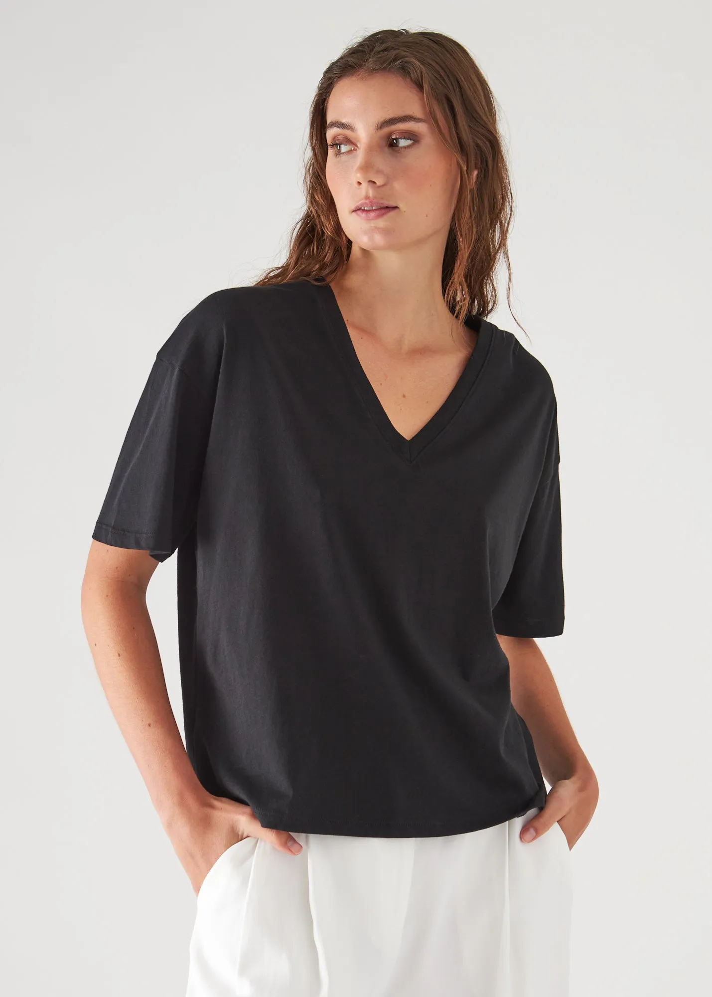 Natural Pima Cotton Loose-Fit V-Neck Top