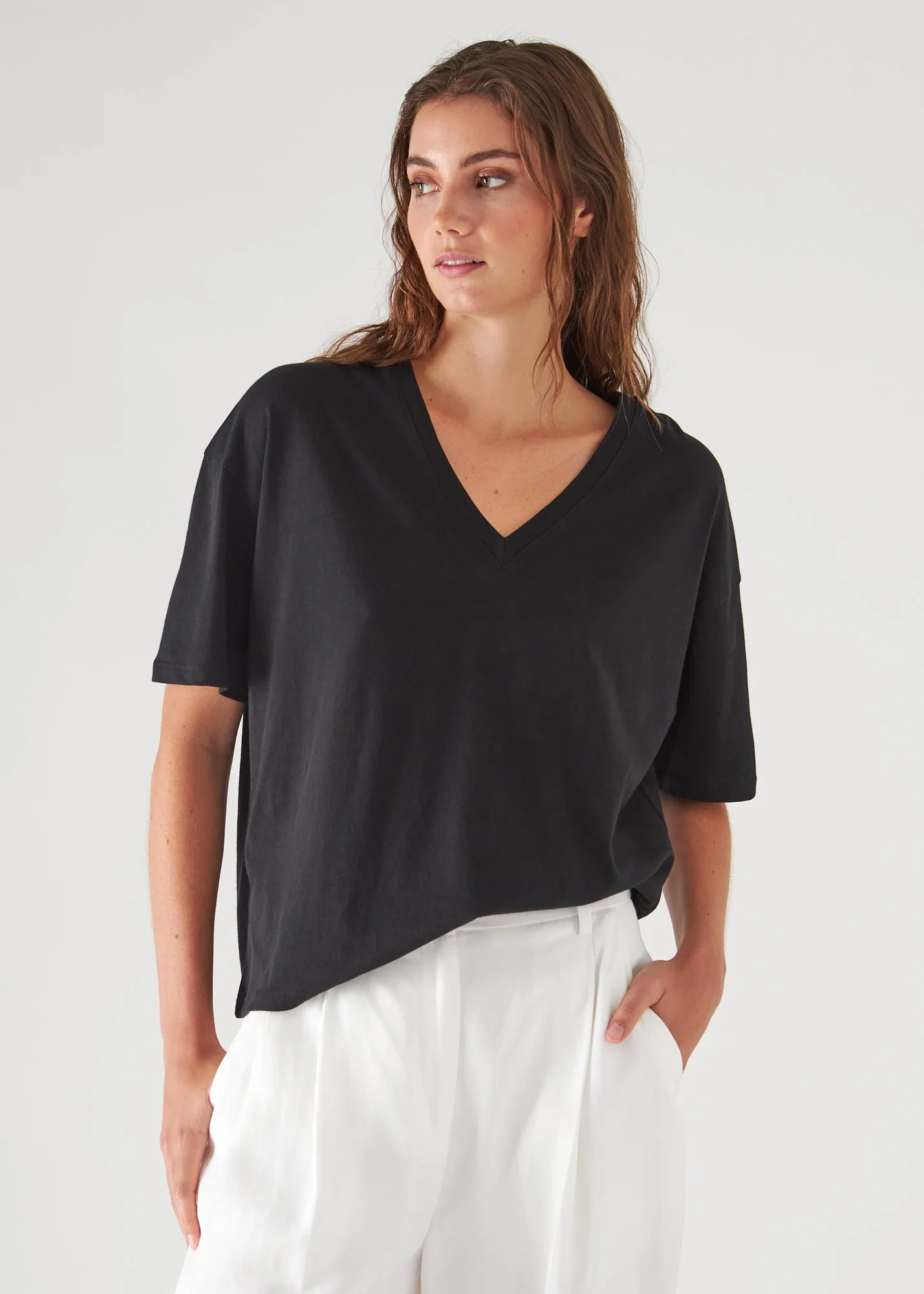 Natural Pima Cotton Loose-Fit V-Neck Top