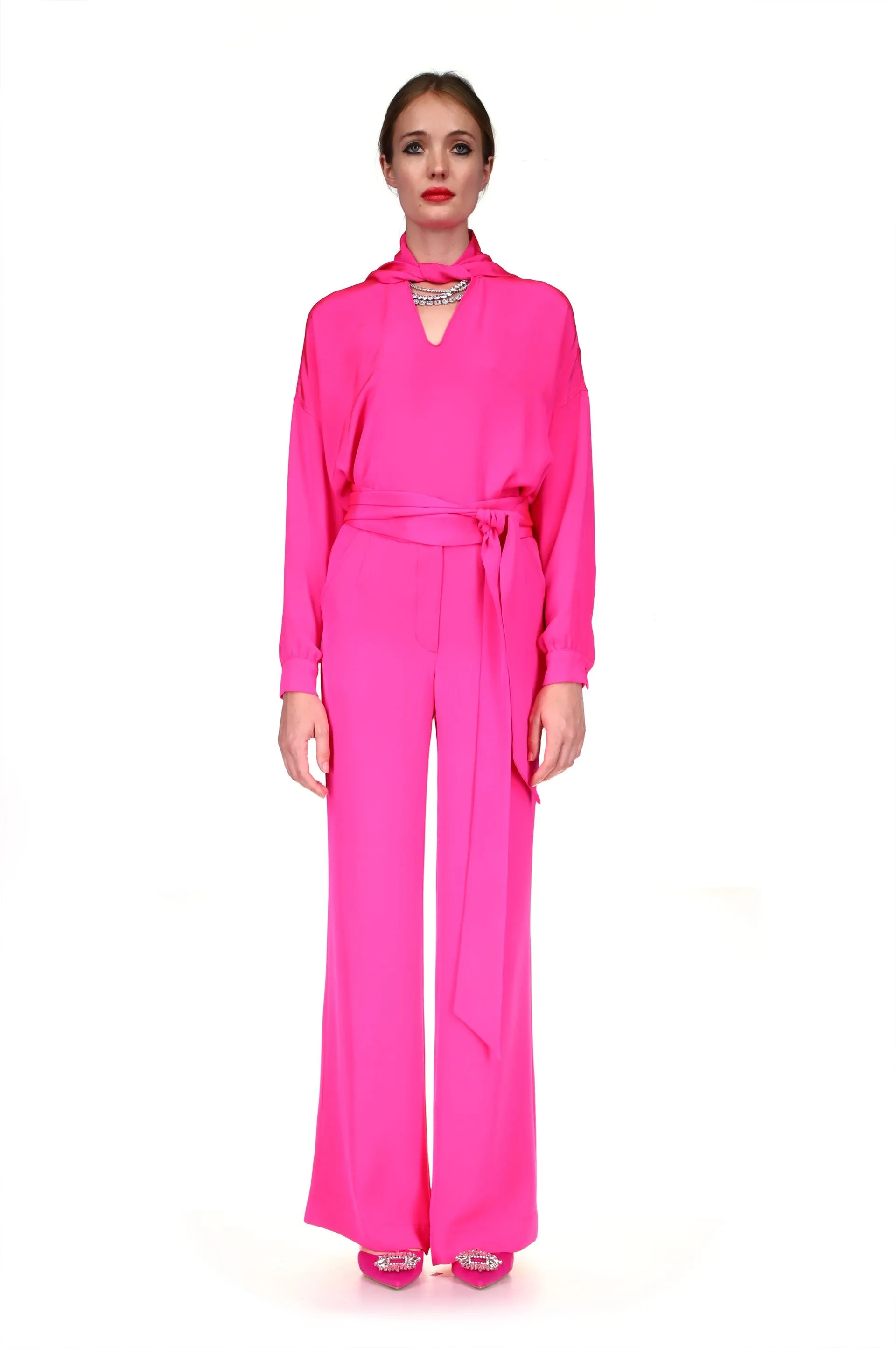 'OVERSATURATED SILKS' PINK WIDE LEG TROUSERS