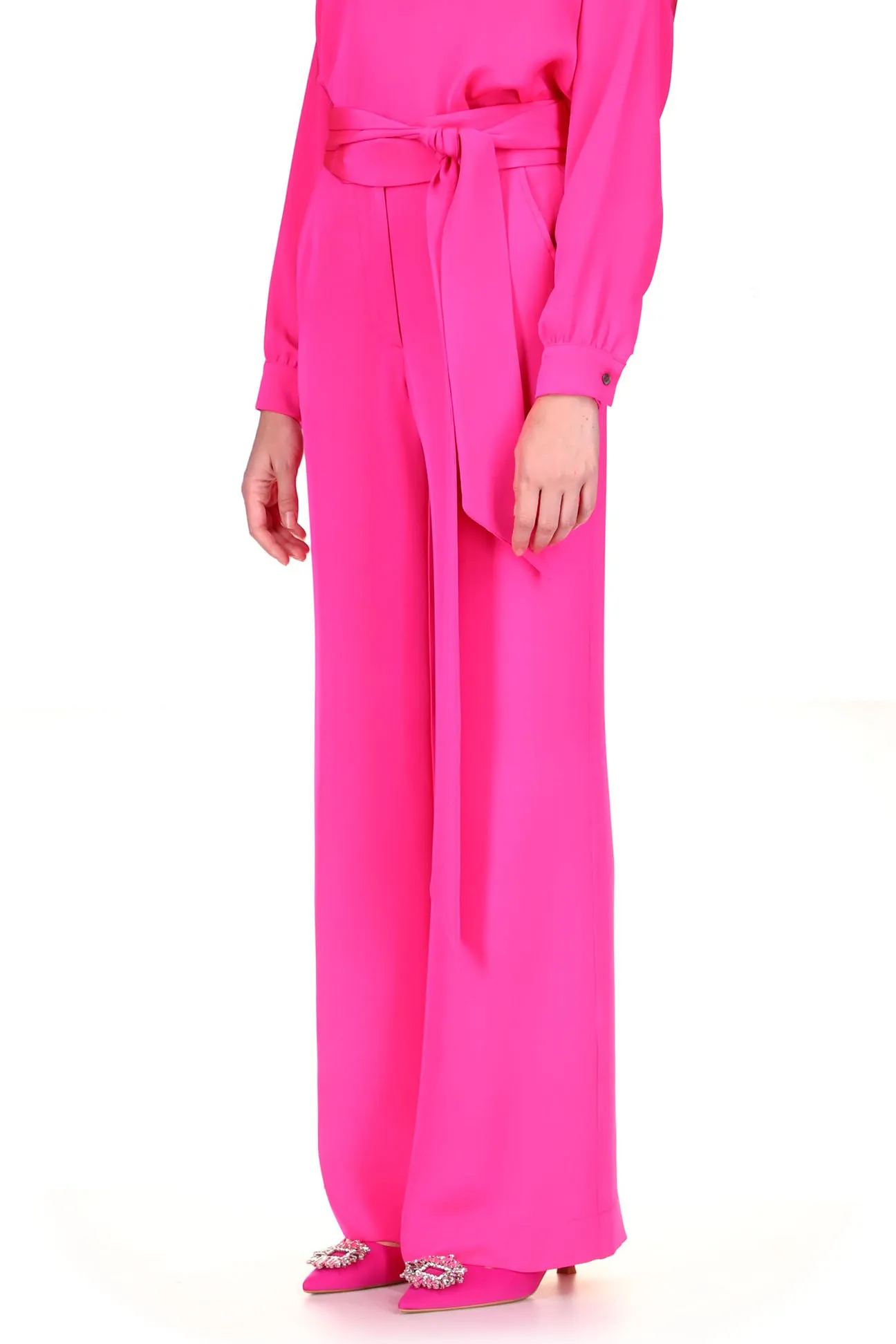 'OVERSATURATED SILKS' PINK WIDE LEG TROUSERS