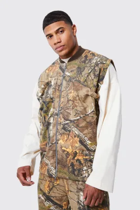 Oversized Sleeveless Camouflage Bomber Jacket