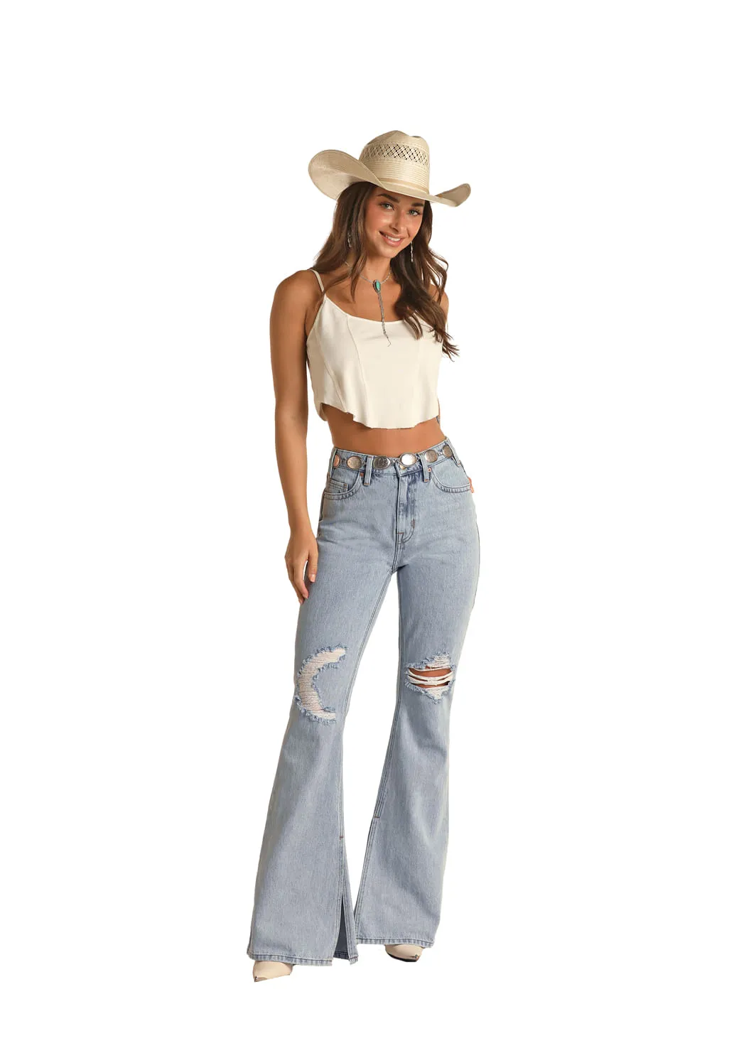 Light Wash Hem Slit Jeans