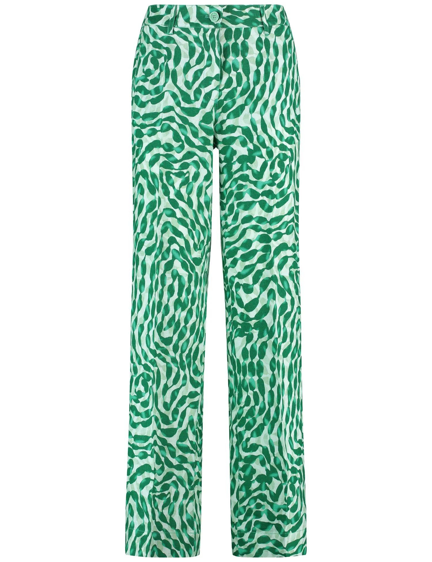 Patterned linen trousers with pressed pleats