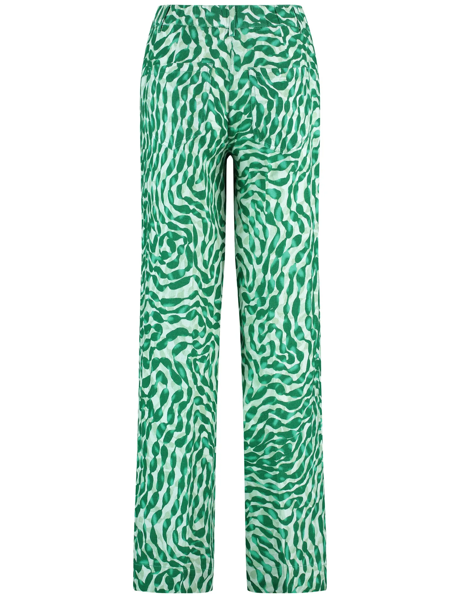 Patterned linen trousers with pressed pleats