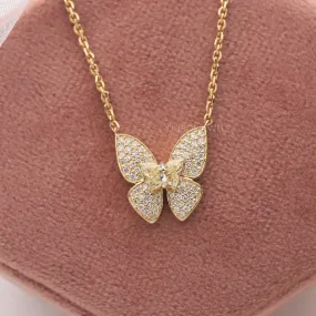 Pave Set Yellow Butterfly Diamond Necklace