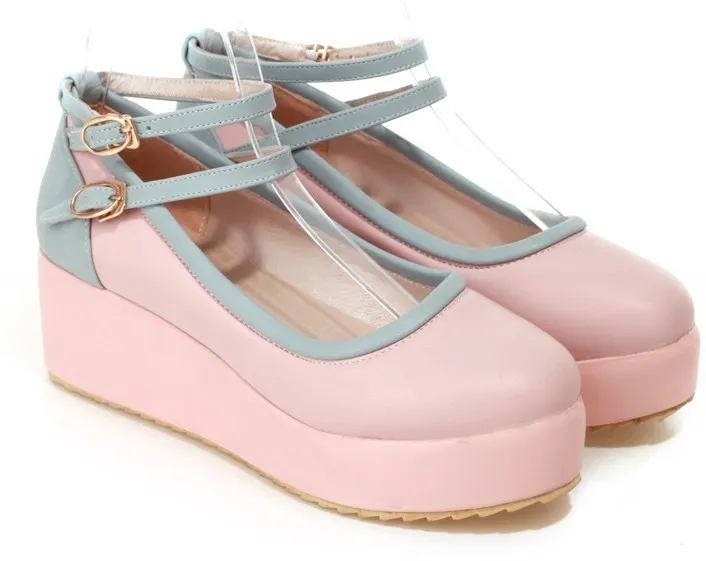 Pink and Blue Ballet Flats with Ankle Straps