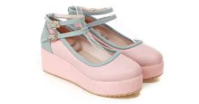 Pink and Blue Ballet Flats with Ankle Straps