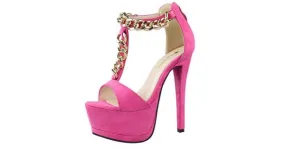 Fushia Suede Gold Chain High Heels