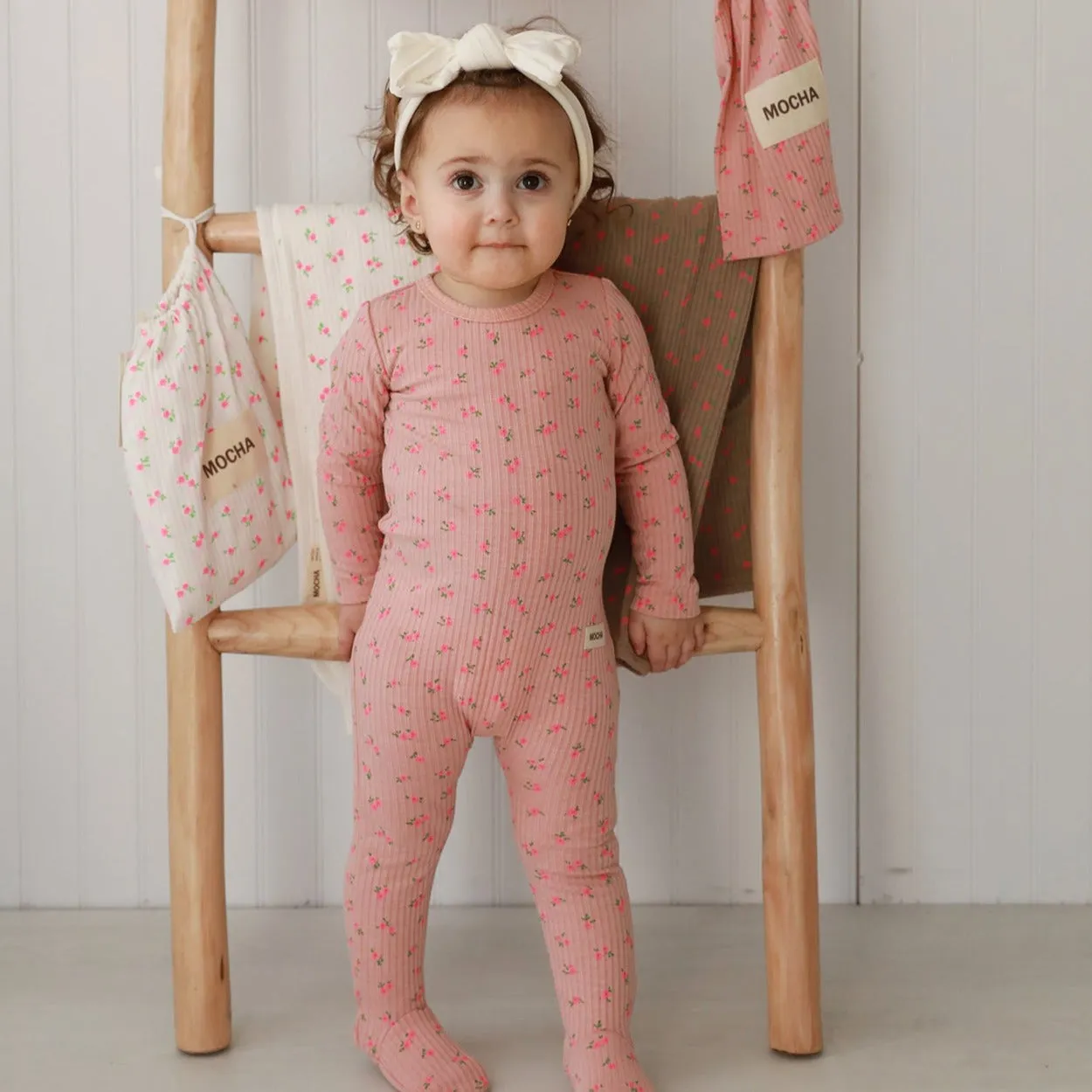 Pink Mocha Flower Girl Layette Set