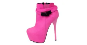 Pink Suede Strappy High Heel Boots