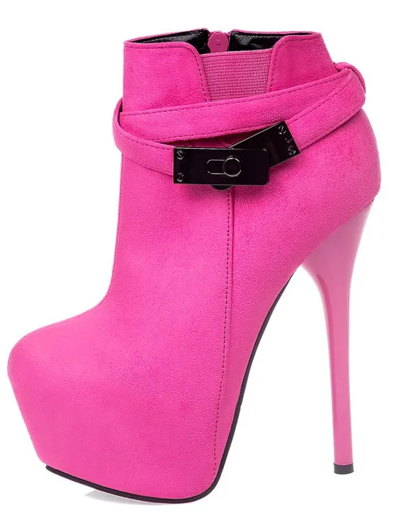 Pink Suede Strappy High Heel Boots