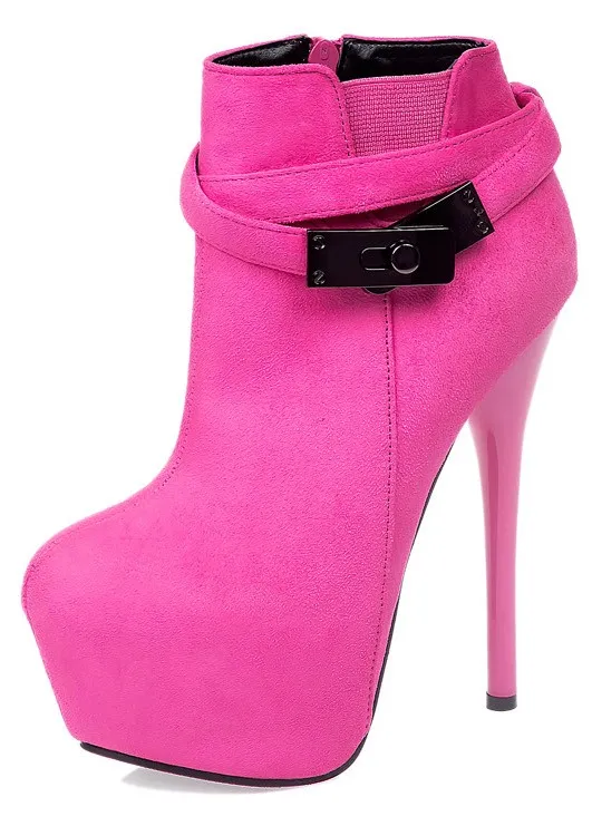 Pink Suede Strappy High Heel Boots