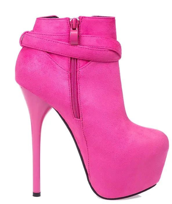 Pink Suede Strappy High Heel Boots