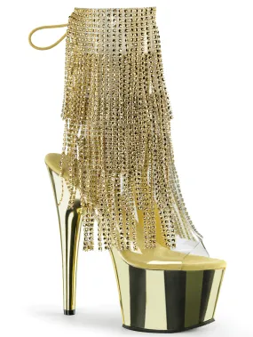 PLEASER Gold Fringe Lace-Up Stiletto Heels with Platform