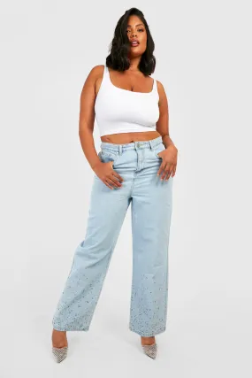 Plus Embellished Hem Wide Leg Jeans