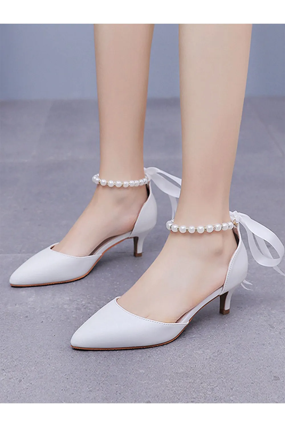 Pointed Toe Kitten Heels Ankle-Strap Wedding Shoes