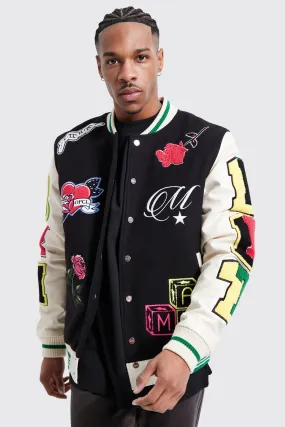 Pour Homme Heart Badge Varsity Jacket