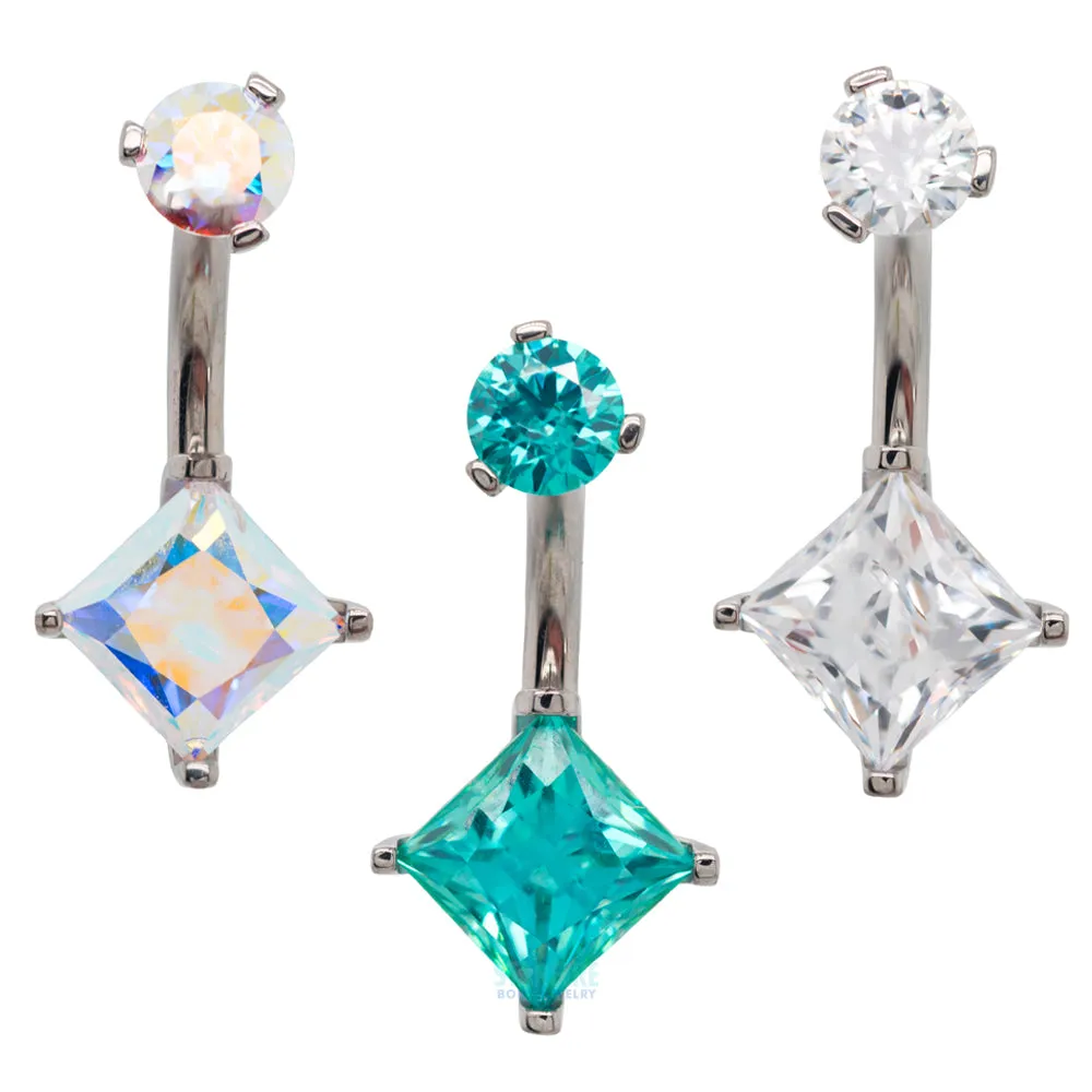 Princess Cut Prong-Set Faceted Gem Navel Curve