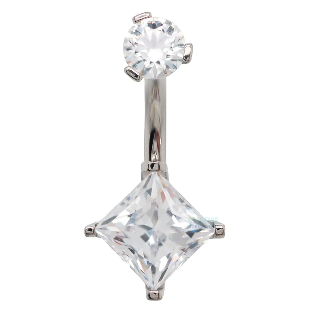 Princess Cut Prong-Set Faceted Gem Navel Curve