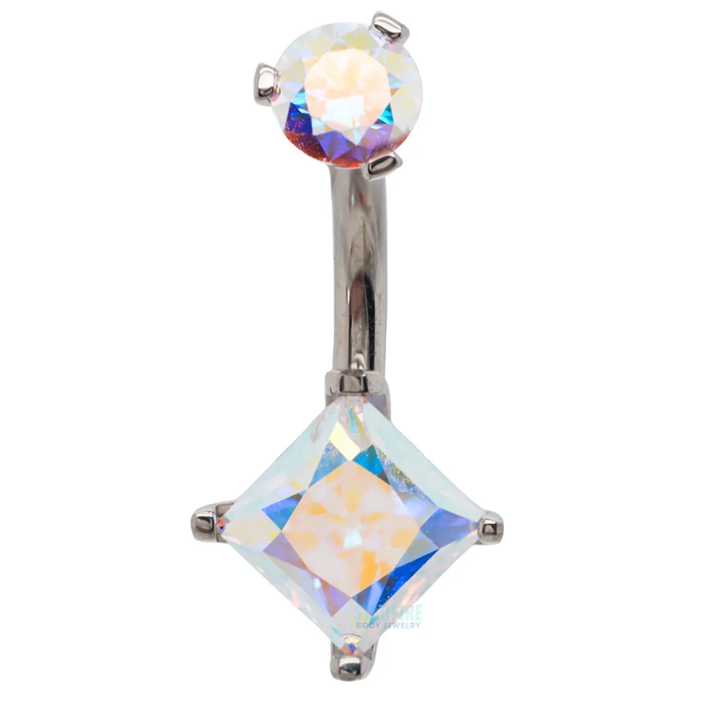 Princess Cut Prong-Set Faceted Gem Navel Curve