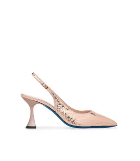 Printed Leather Slingback Pumps in Rose Gold - Shop Now