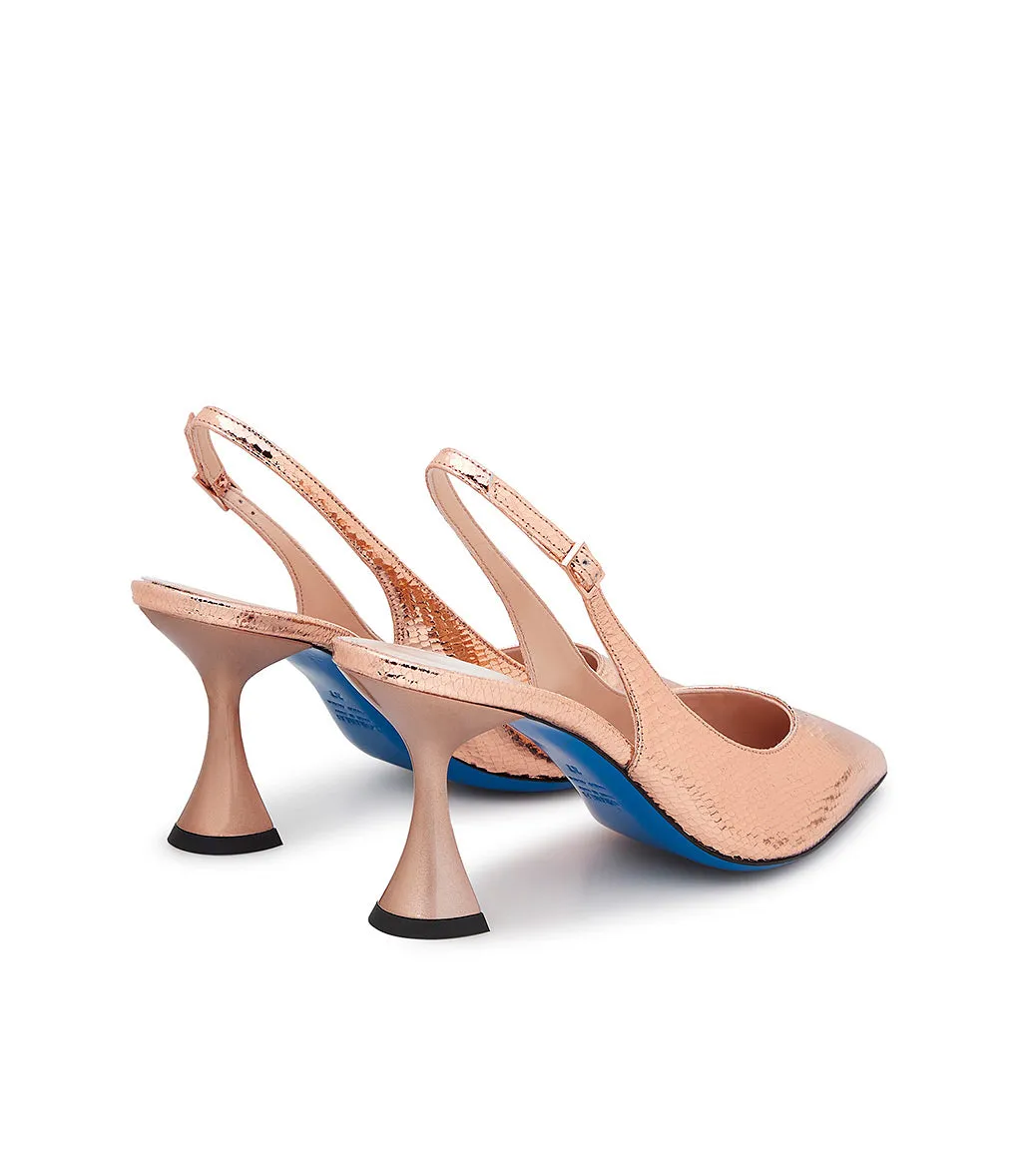 Printed Leather Slingback Pumps in Rose Gold - Shop Now