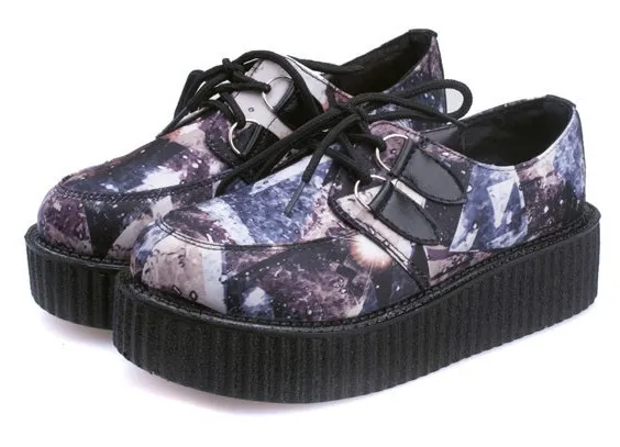 Purple Galaxy Stars Universe Lace Up Platform Creepers