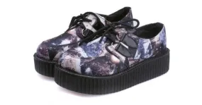 Purple Galaxy Stars Universe Lace Up Platform Creepers