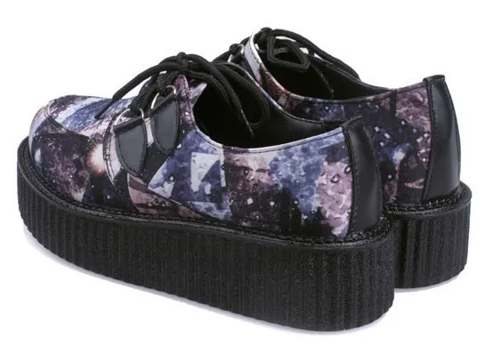 Purple Galaxy Stars Universe Lace Up Platform Creepers