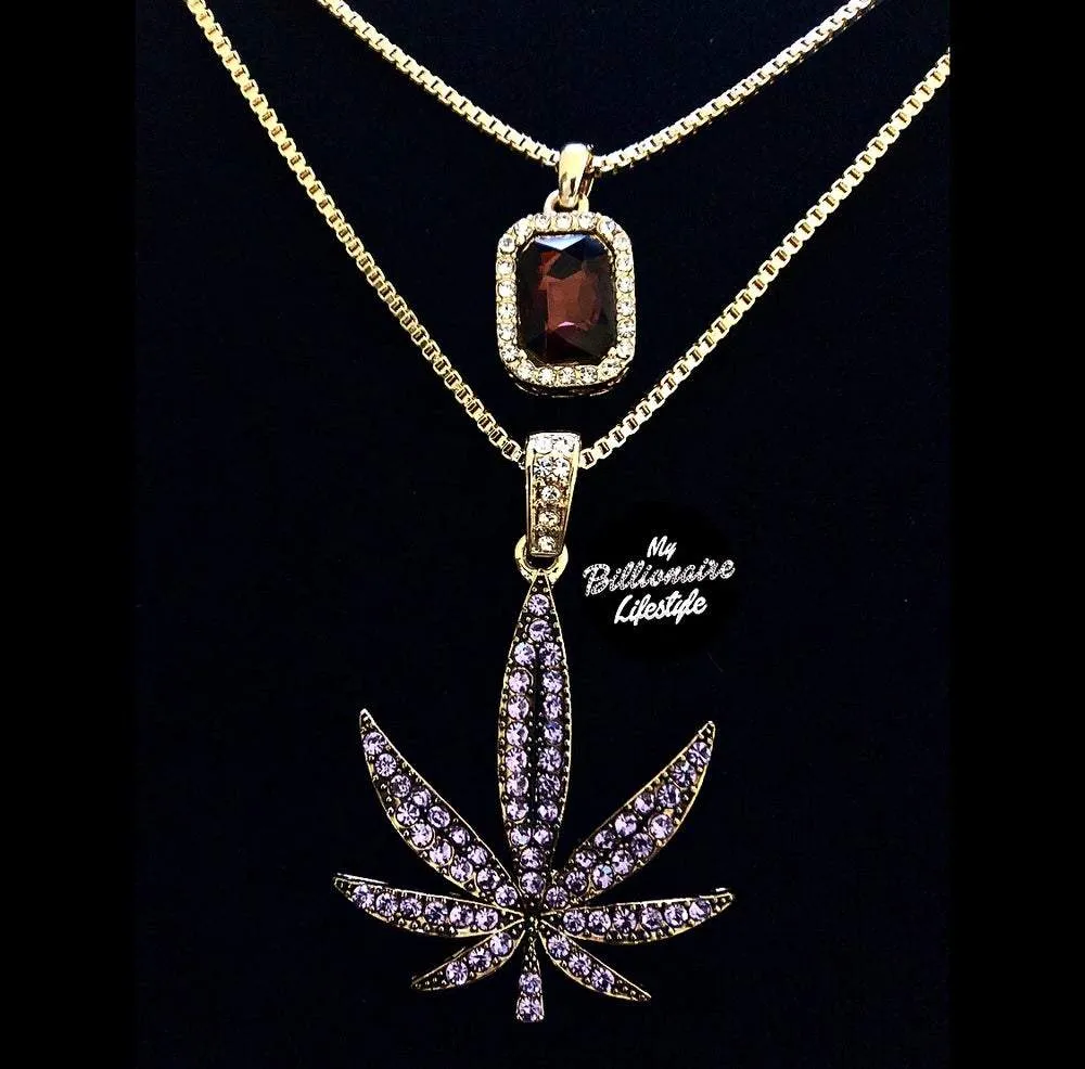 Purple Gemstone and Cannabis Leaf Jewelry Set