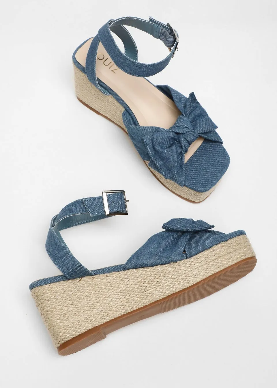 Blue Woven Bow Front Wedges