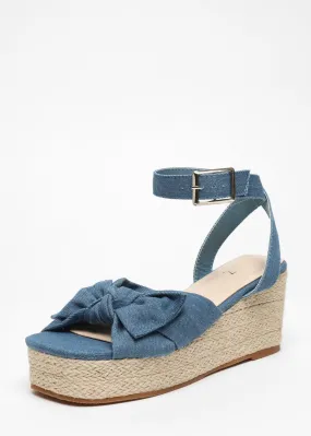 Blue Woven Bow Front Wedges